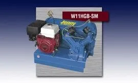 A blue jenny air compressor with a red honda engine A blue jenny air compressor with a red honda engine