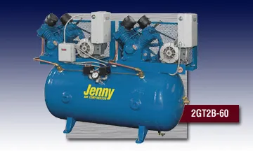 A blue jenny air compressor with two tanks attached to it A blue jenny air compressor with two tanks attached to it