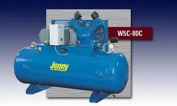 A blue air compressor with the word jenny on it A blue air compressor with the word jenny on it