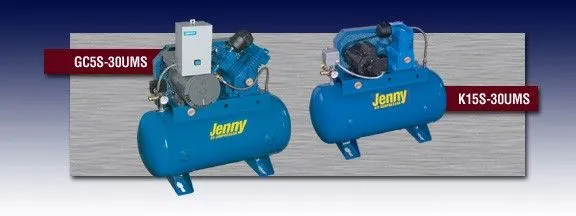 Two blue air compressors are sitting next to each other Two blue air compressors are sitting next to each other