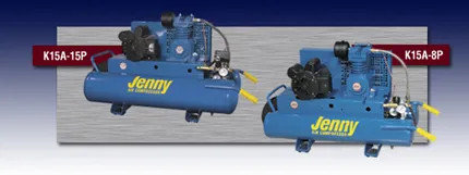 Two jenny air compressors are displayed side by side Two jenny air compressors are displayed side by side