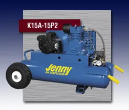 A blue jenny air compressor with wheels A blue jenny air compressor with wheels